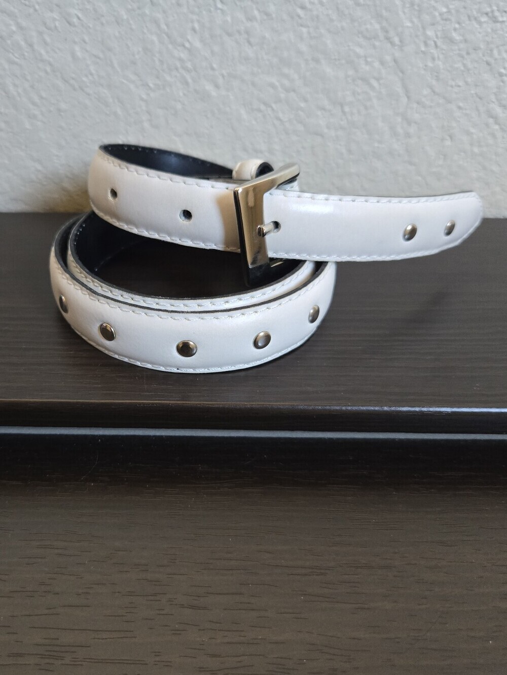 Richard Gampel Paris Made in France white leather studded belt 28